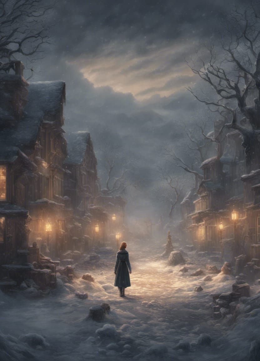 The Little Match Girl's Tragic Winter in Digital Painting