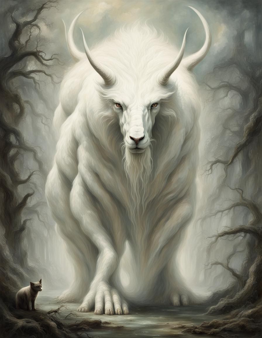 A strikingly mystical creature, reminiscent of a large, magi...