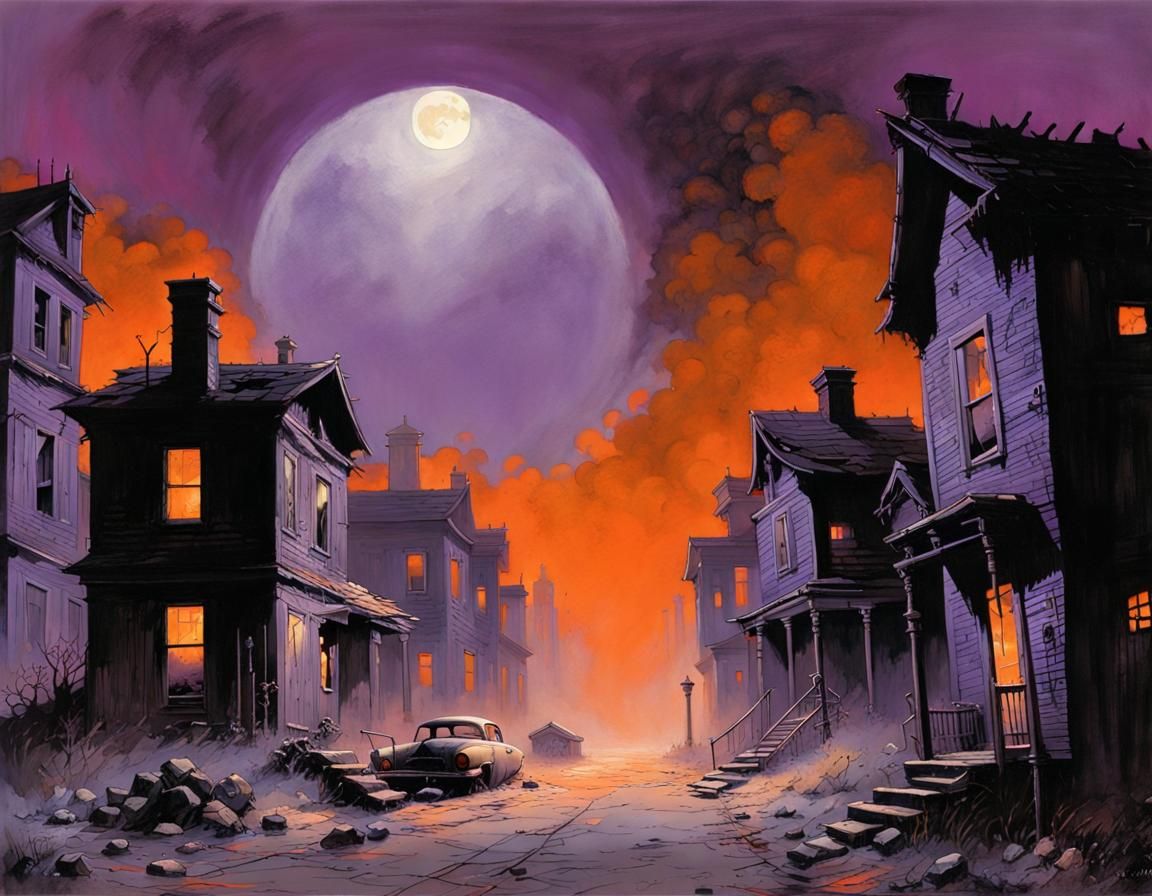 old abandonned city in a lost landsacpe, by night  by @Didier B