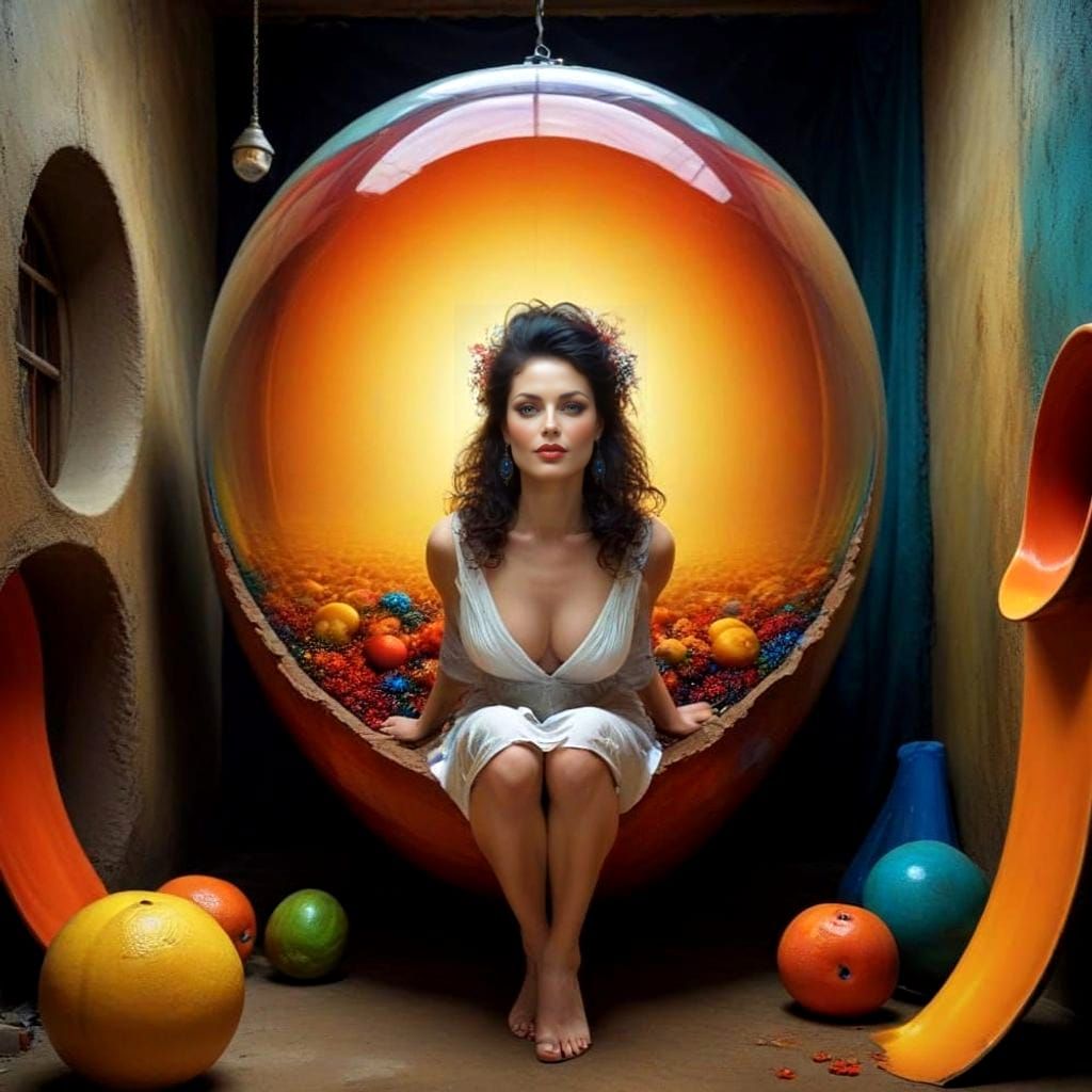 Elegantly Dressed Lady in Whimsical Surreal Landscape