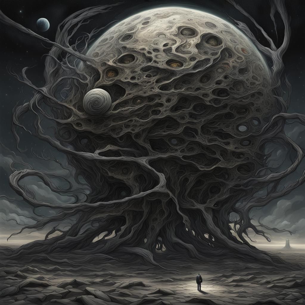 Grotesque Abstract Entity in Infinite Space, Photorealistic