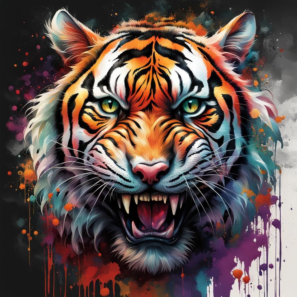 Spooky ominous scary closeup of a chibbi wraith tiger with