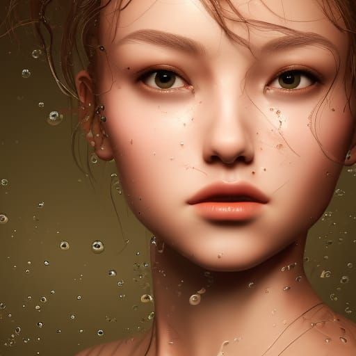 Charming Girl Walking in Rainy City Evening
