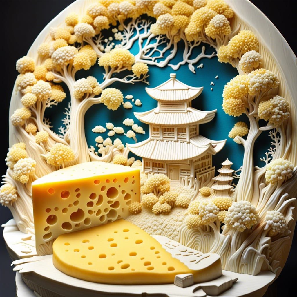 Make only out of cheese, different kinds of cheese, carved!!!! Intricate WHITE Only Japanese Fantasy ...  by @MonikaW