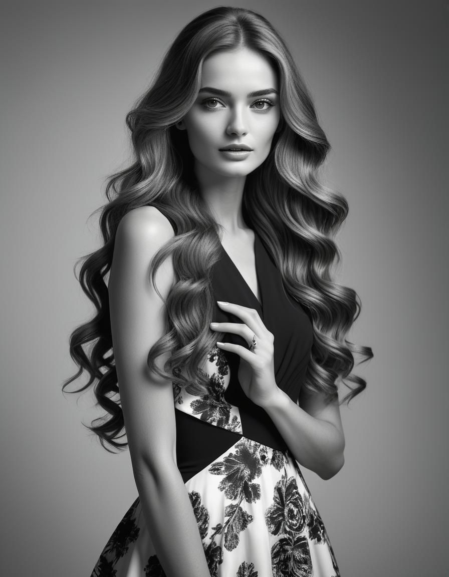 Realistic half-length fashion portrait of a young woman wear...