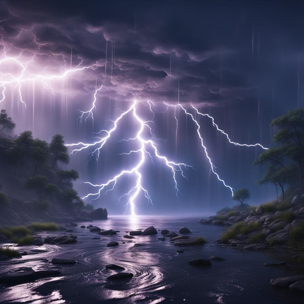 lightning shining off of water