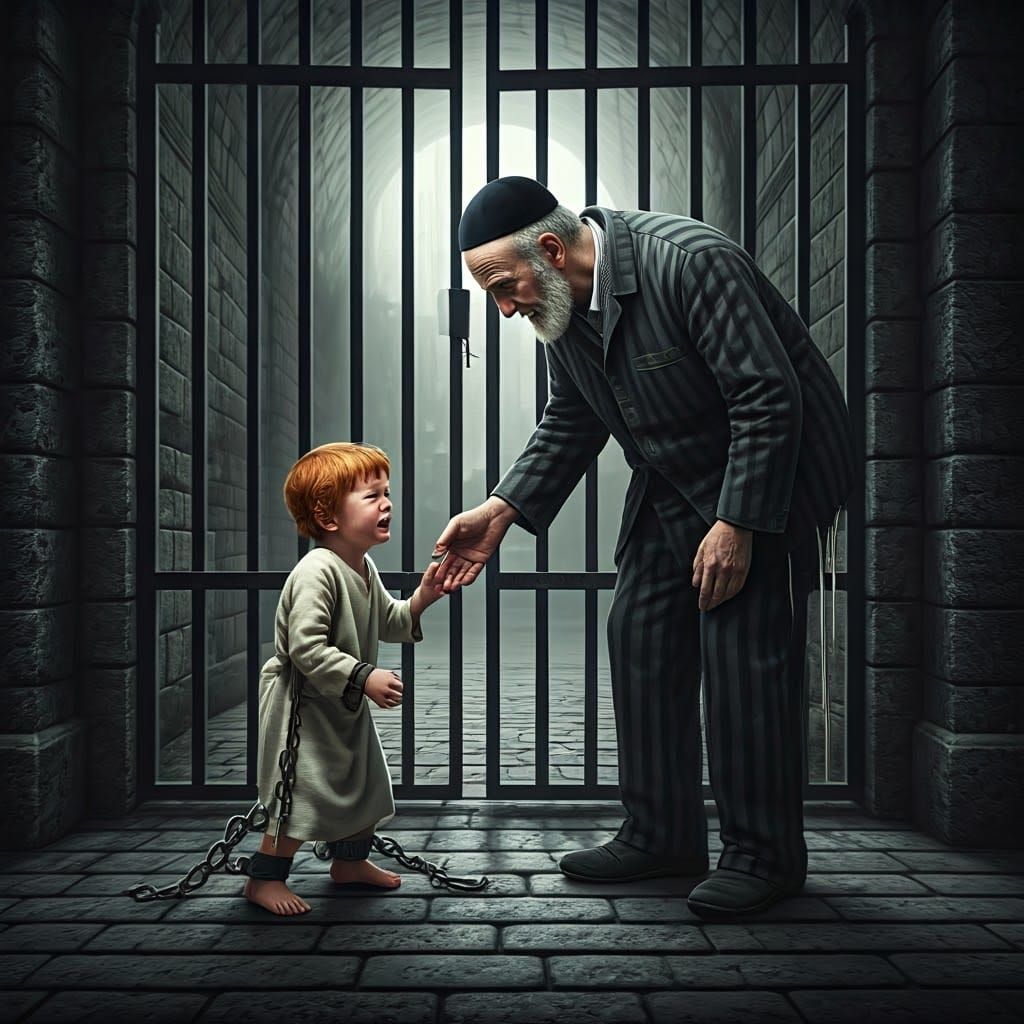 A Compassionate Prisoner Comforts a Distressed Child