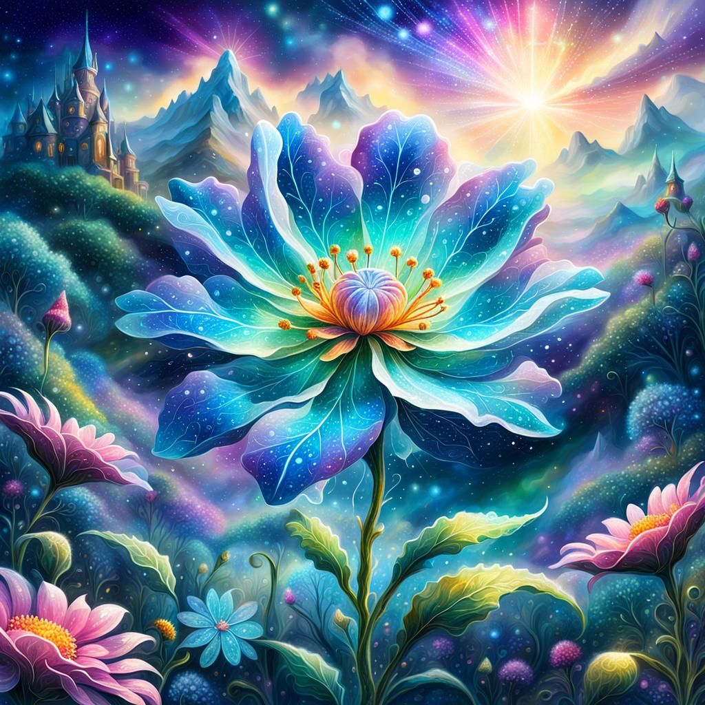 A fantastical depiction of a single beautiful completely blossomed magical flower, whimsical, fantasy ...  by @Krystina Digital Artworks