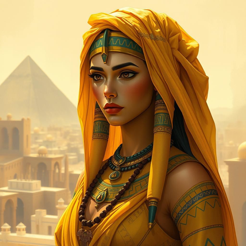 Beautiful Egyptian woman wearing yellow