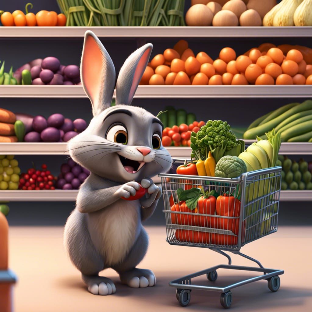 Bunny buying vegetables in a supermarket  by @Chaos_Theory