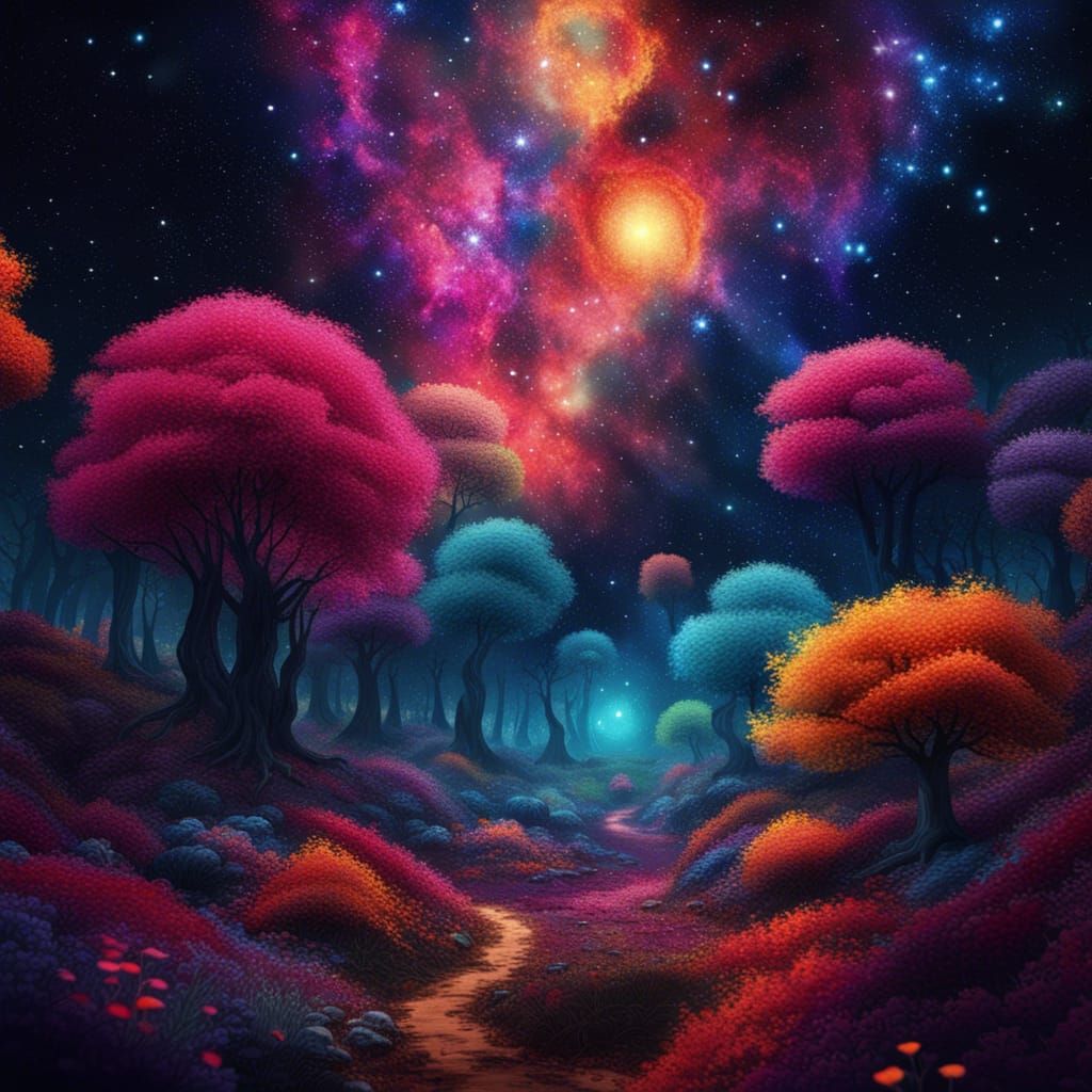 colorful forest in universe