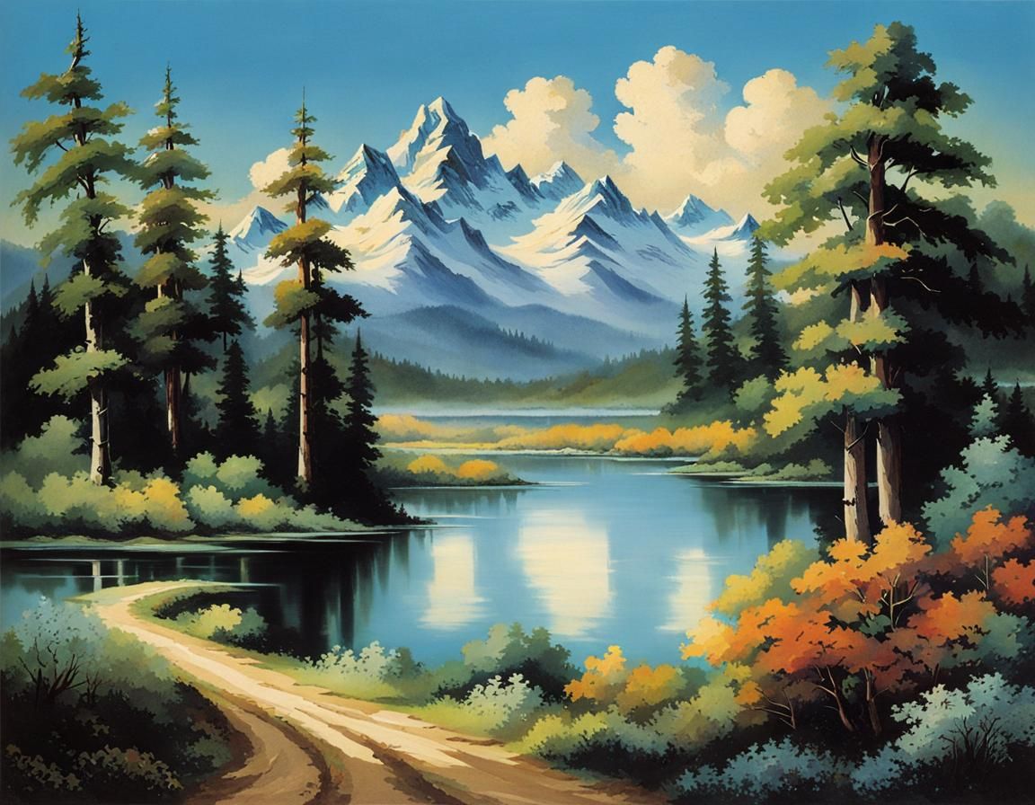 Postcard By Airmail Showing A Landscape By Bob Ross AI Generated   HL13ta4ZIsmYw0DSp6Rs  1  Ad43c 