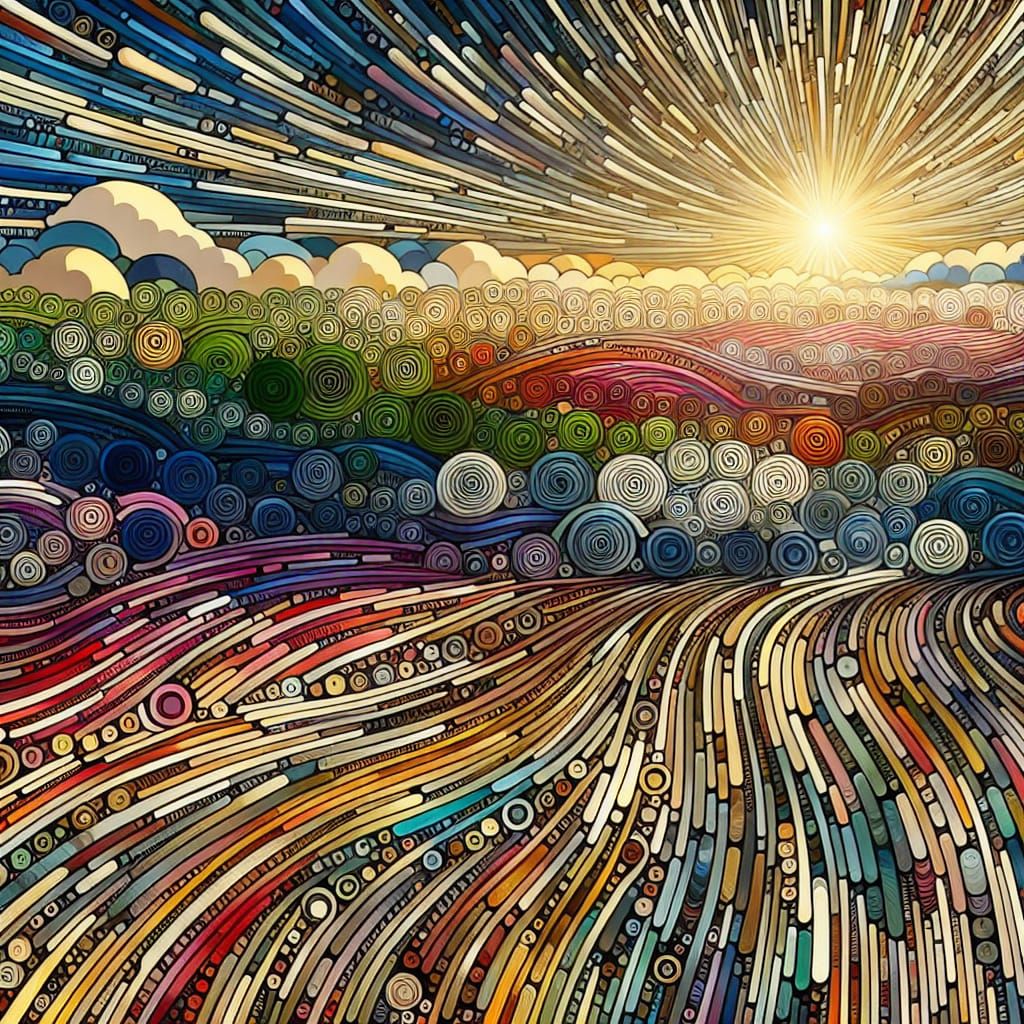 Overlapping long ovals of multicolored paint on canvas thin ...