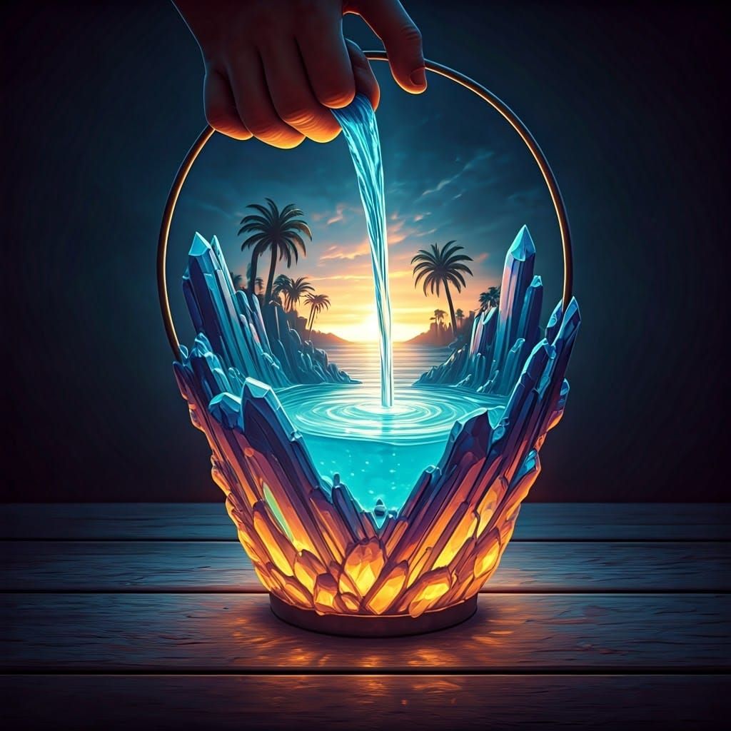 Magical Iridescent Bucket Radiates Warm Light in a Vibrant S...