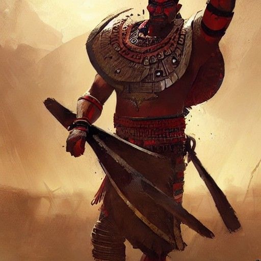 aztec warrior side view defeated his enemy