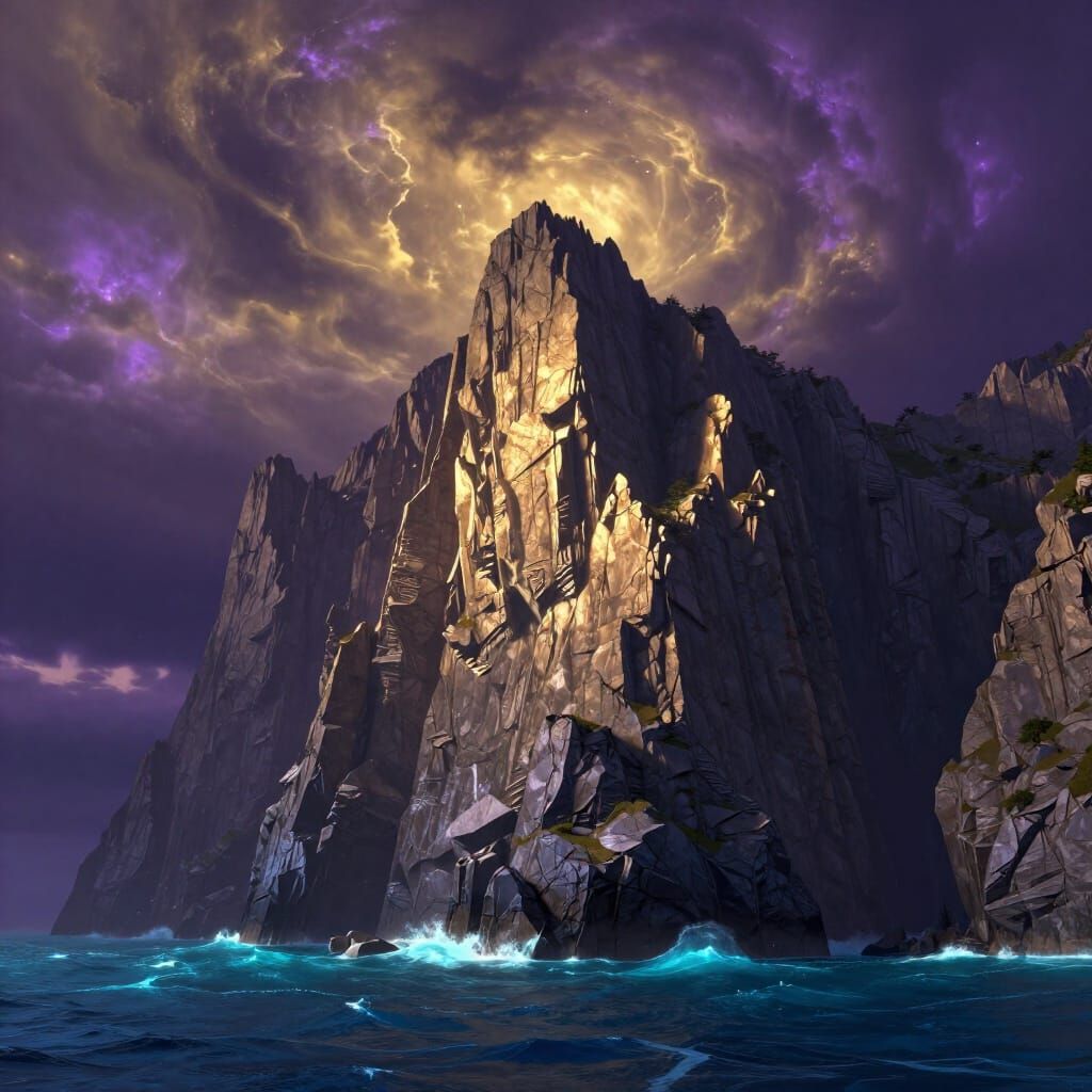 Epic Twilight Cliff Over Phosphorescent Sea