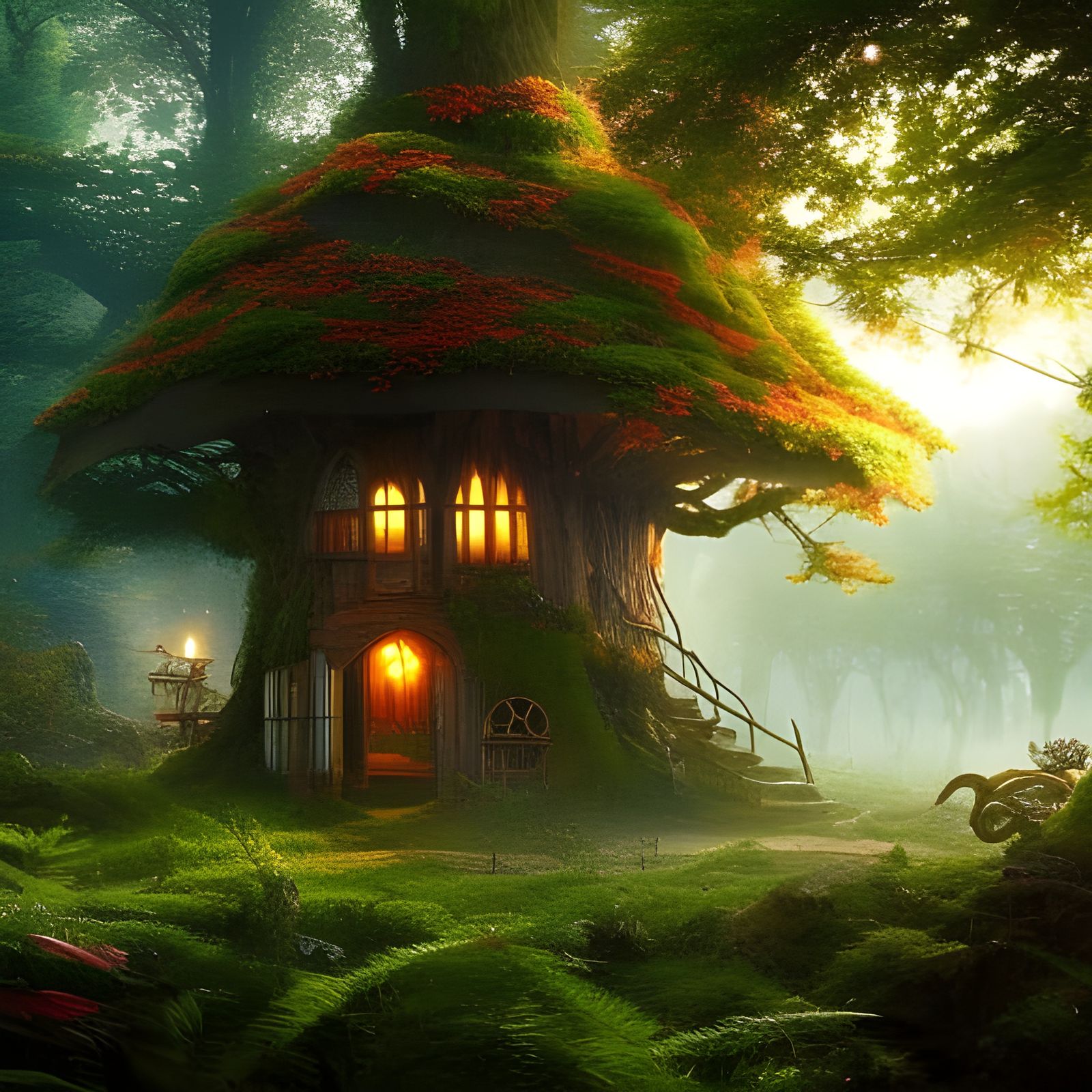 fantasy beautiful enchanted sparkly fairy tree house, fantasycore ...