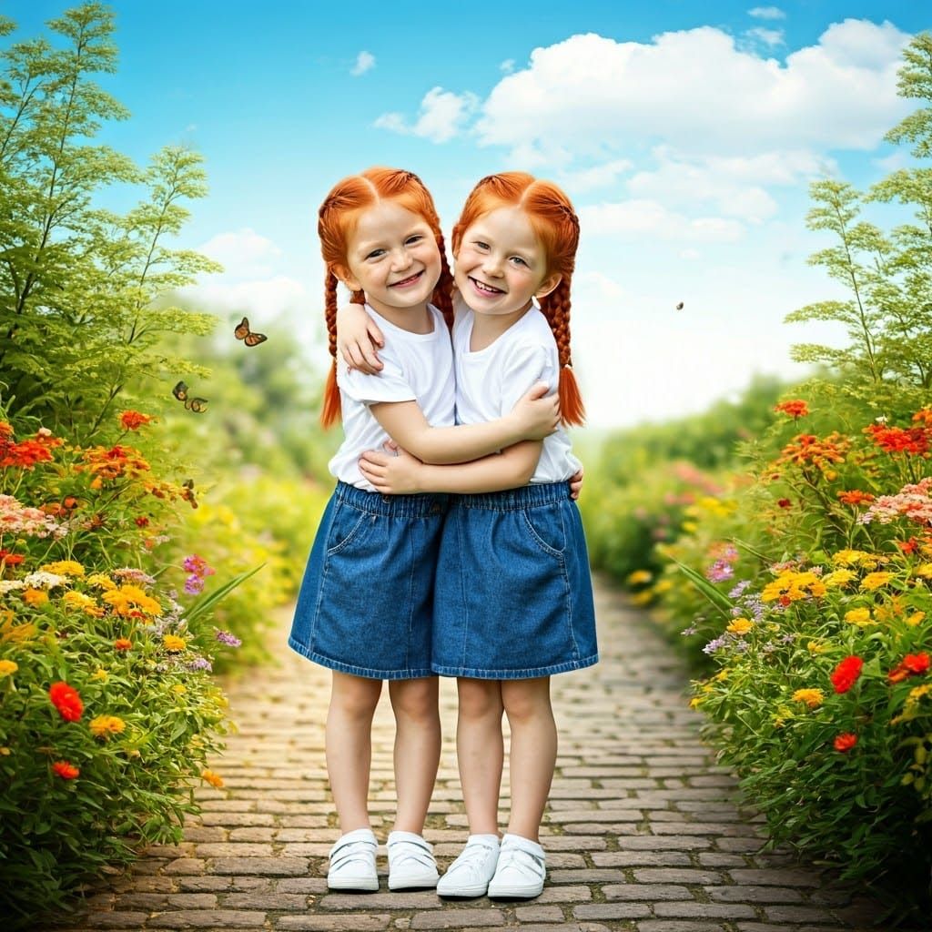 Red-Haired Twins Enjoying a Sunny Day