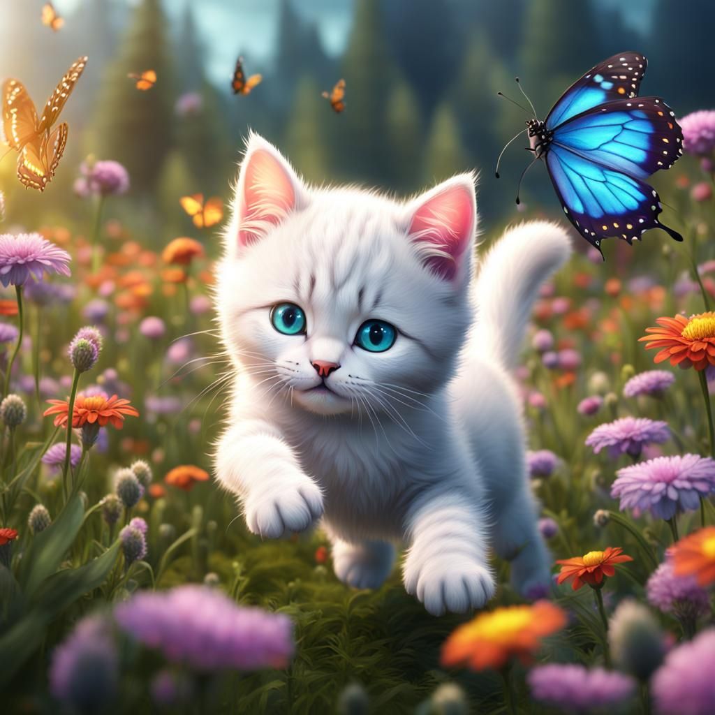 kitten catching a butterfly