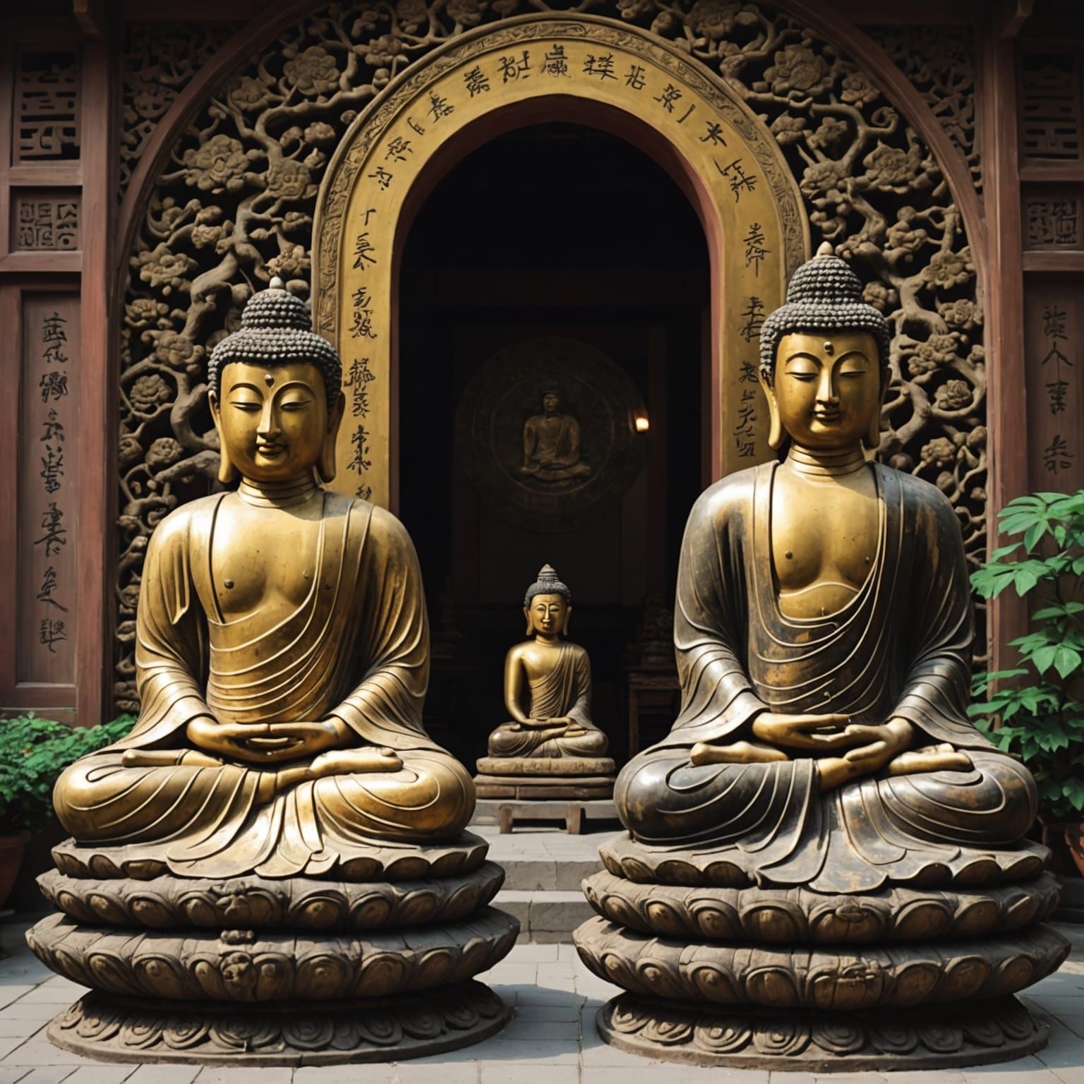 Futuristic Steampunk Buddha Statue in 8K