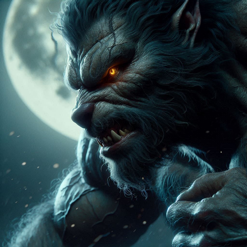 Werewolf man in the middle of shifting