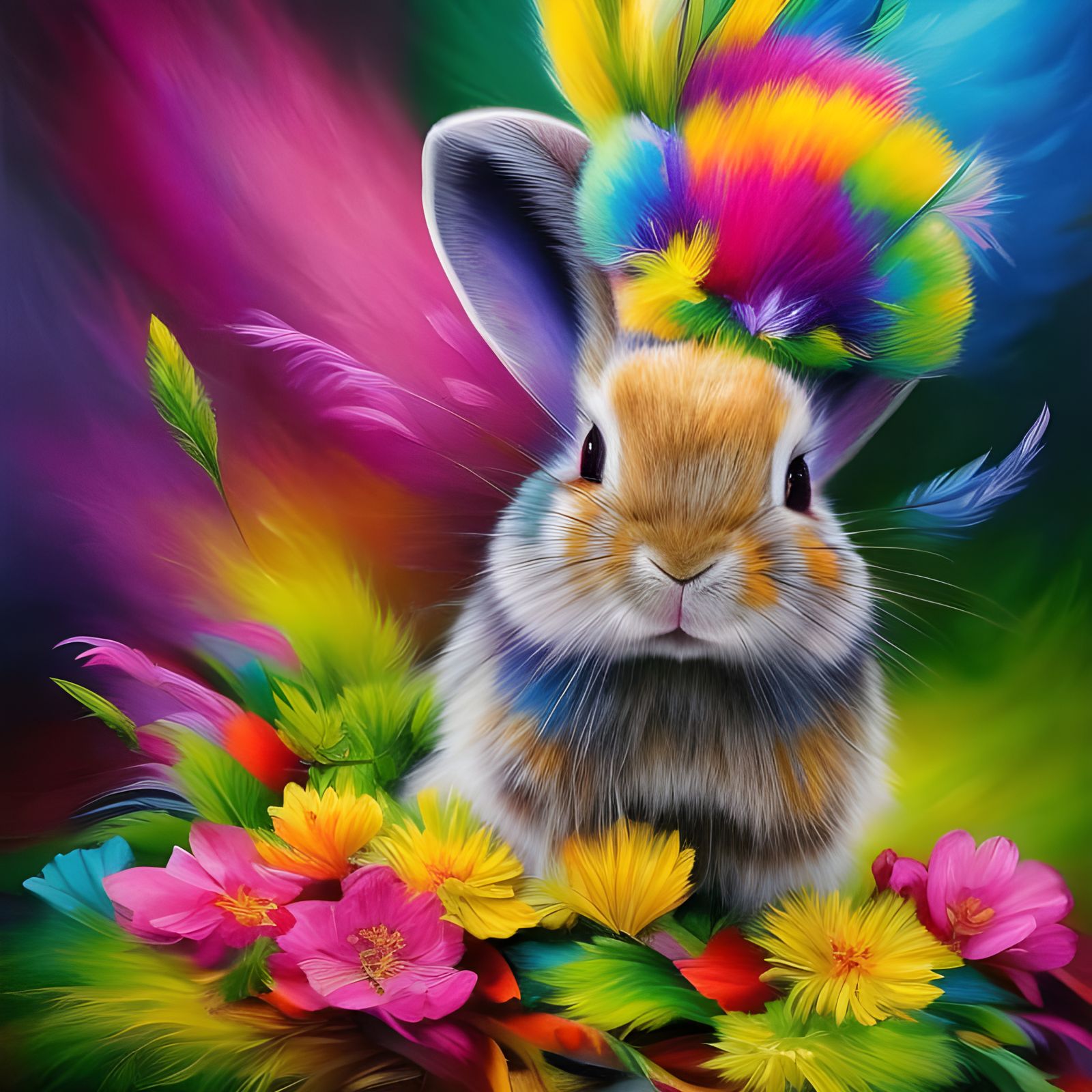 Rainbow Bunny AI Generated Artwork NightCafe Creator