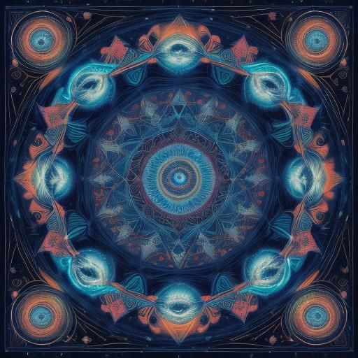 Mysterious Woman Surrounded by Zodiac Signs in Surreal Style