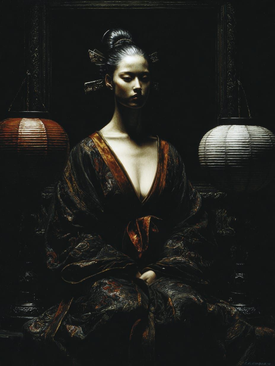 "A throne of shadows, a face like porcelain; devotion woven in dusk and dread."