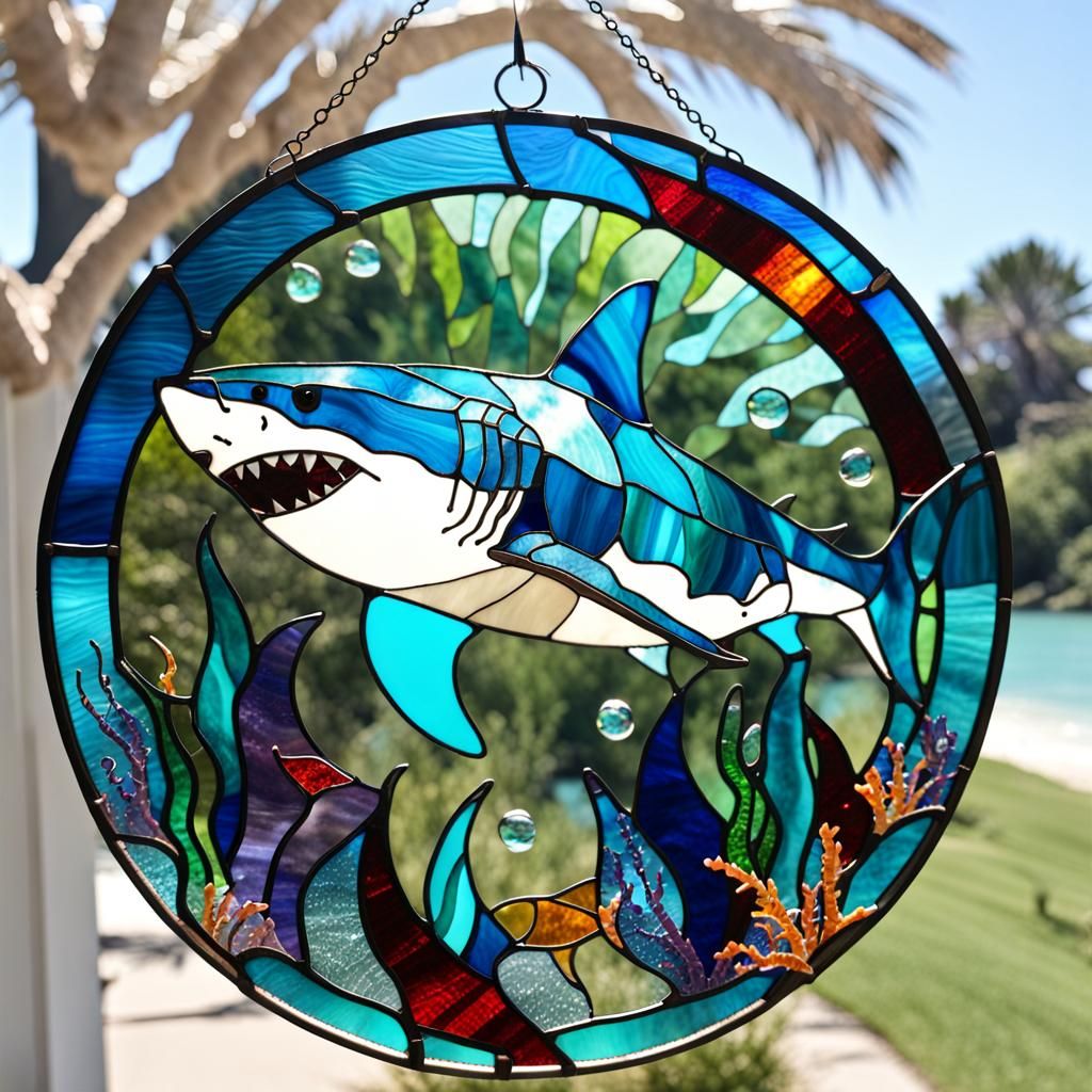 stained glass shark - AI Generated Artwork - NightCafe Creator