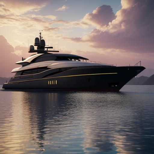 Luxurious Car on Yacht Deck in Mead and Stalenhag Style