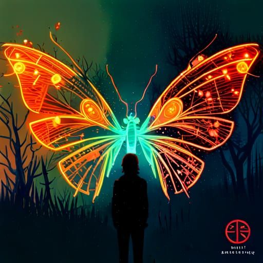 Neon Butterfly: Intricate Photography in Cel-Shaded Style