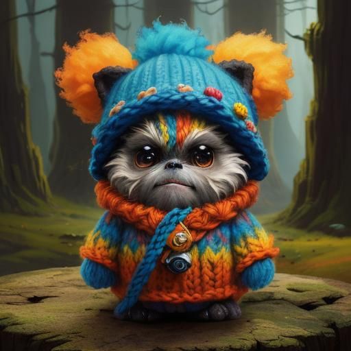 Cute and fluffy tiny baby grumpy Ewok wearing a colorful hat by Andy ...