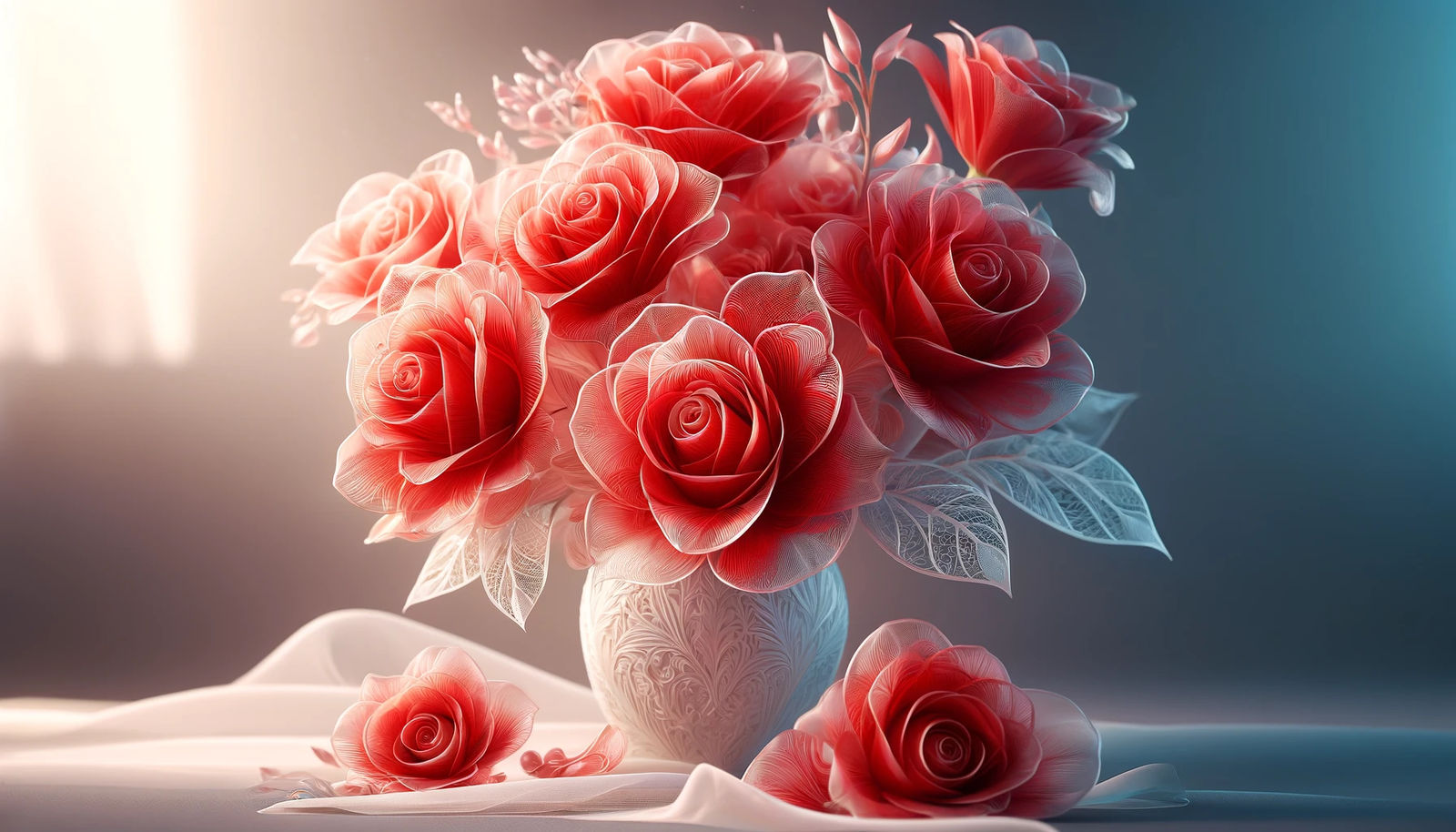Red roses in white vase