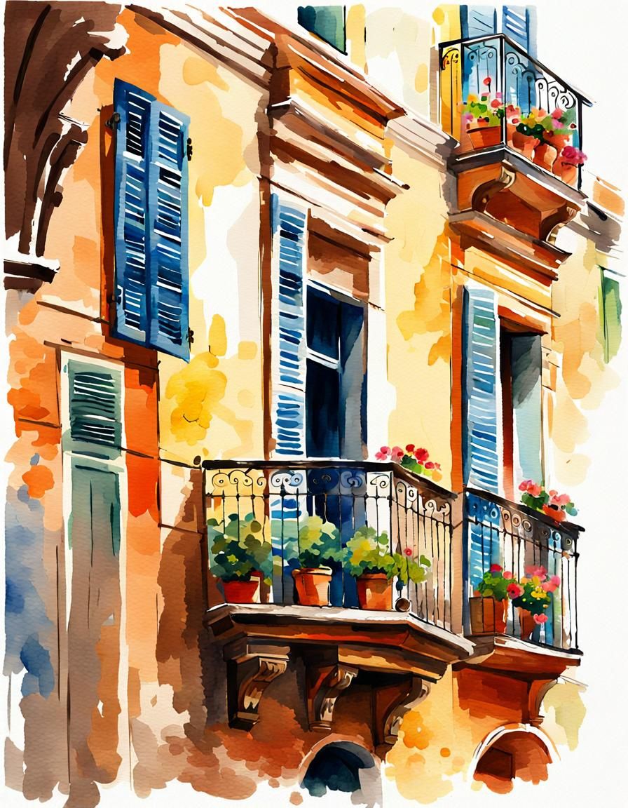 clipart white background watercolor  

a balcony in verona w...