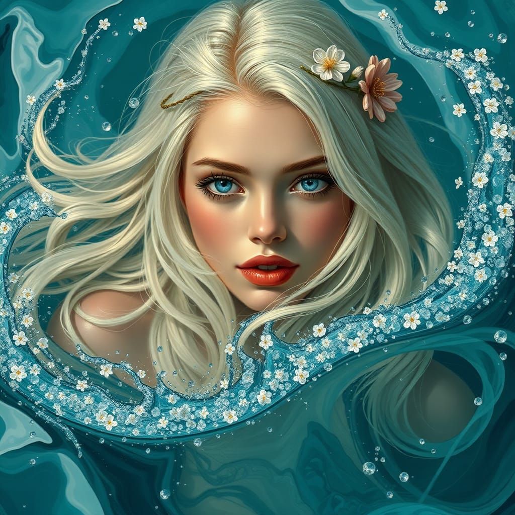 Luminous Mermaid in Deep Ocean, Digital Art