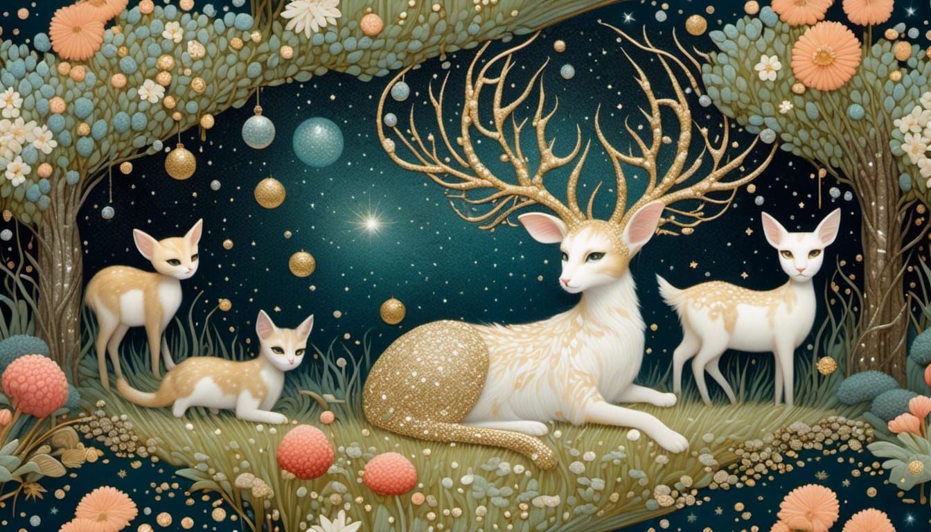 <lora:Glitter and Diamonds:1.0> the little forest chibi cat ...