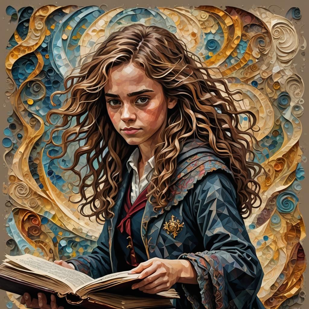Hermione Granger Impasto Painting with Abstract Elements