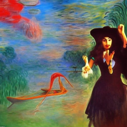 Picaso and Dali with Monet in a fantasy world