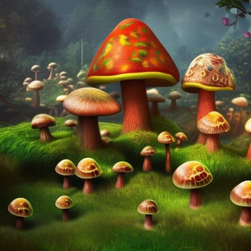 Mushroom Garden made of yarns crochet - AI Generated Artwork ...