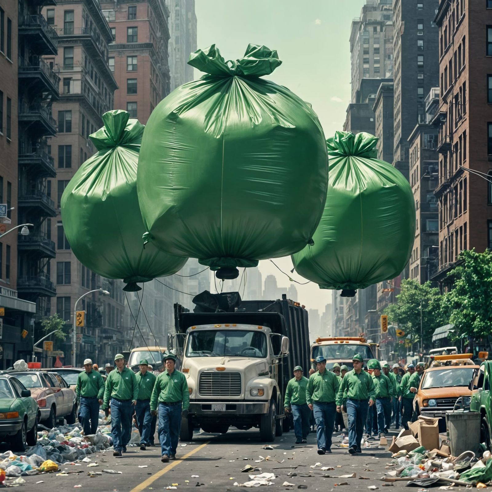 Municipal garbage men celebrating their 1981 New York City G...