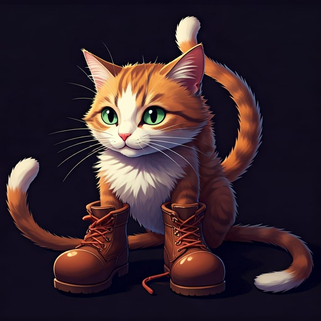 Anime Cat in Boots Digital Art