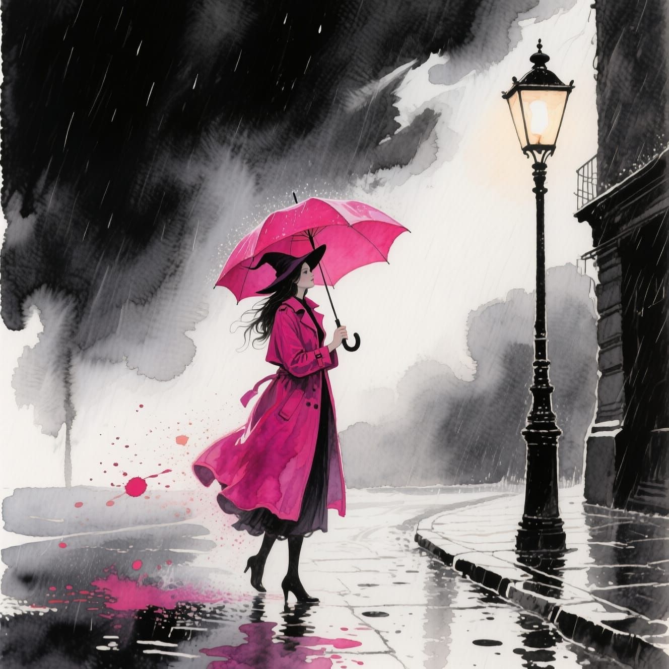 Pink Witches Stand Out in the Rain