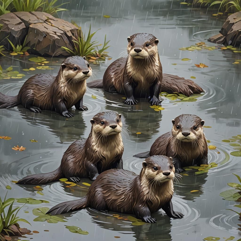 Otters on a Rainy day   by @Ghoxm 