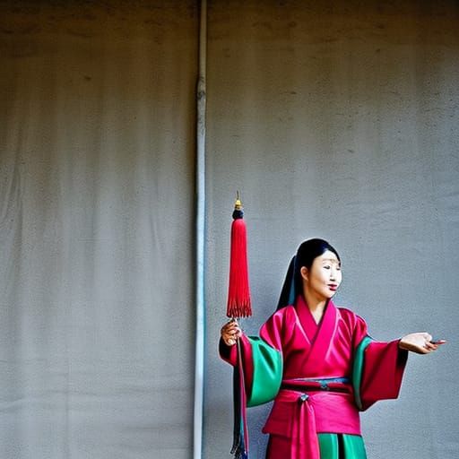 korean shaman. dslr color photo. traditional korean costume....