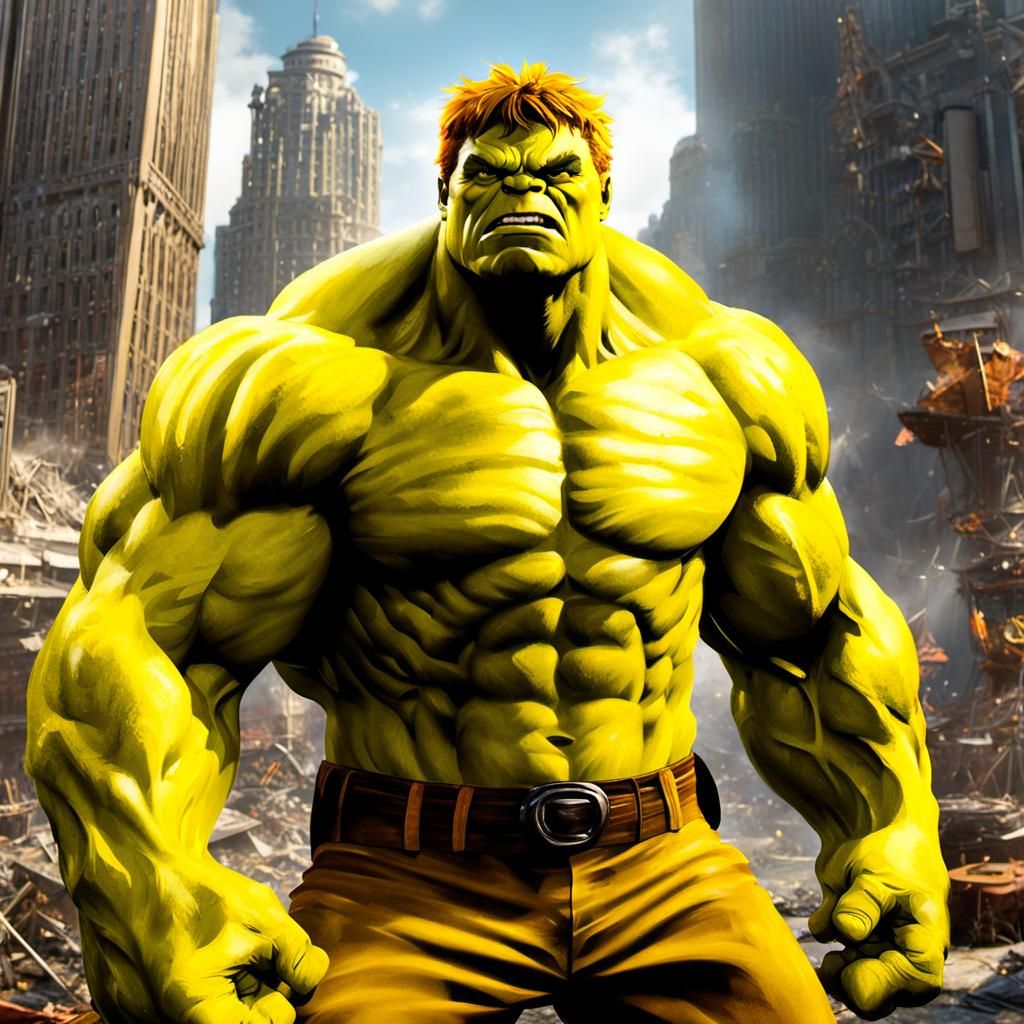 Yellow Hulk Staredown - AI Generated Artwork - NightCafe Creator