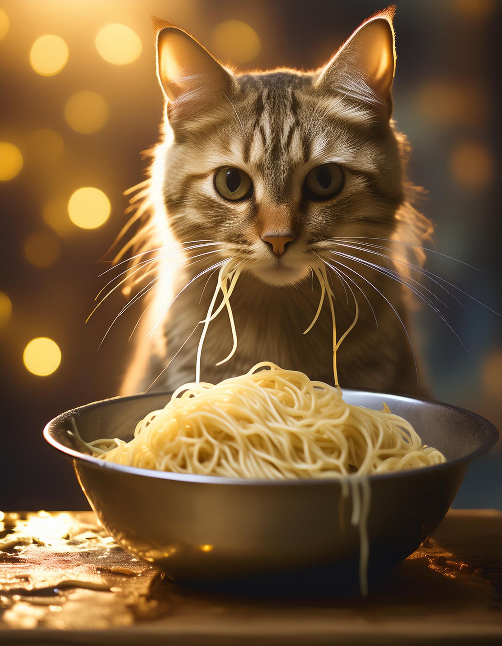 Cat is cooking noodles