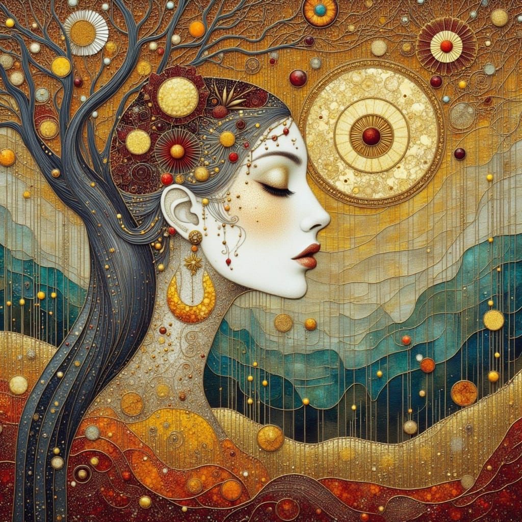 encaustic autumn forest by Anna Silivonchik and Aubrey Beardsley, intricately detailed <lora:Earth and filigree:1.0> 