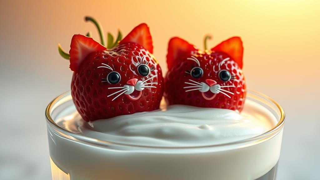 strawberries cats  by @Efe Hellman