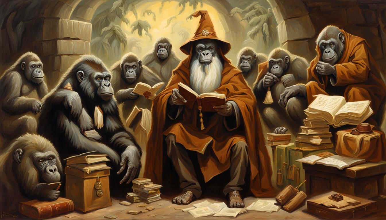 A wizard dressed in brown wearing a brown wizard's studying ...
