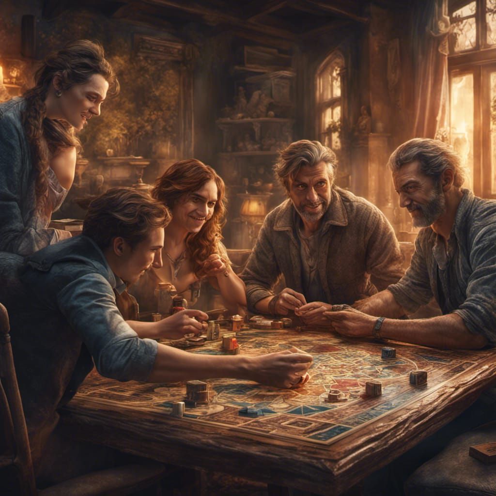 Group of friends around a table playing a board game...  by @Fritholf